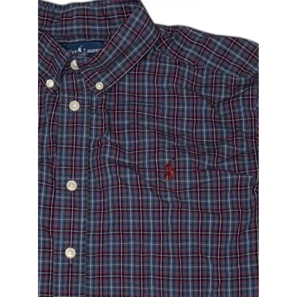 Ralph‎ Lauren Boys Button‑Down Shirt – Size 14/16 – Plaid – Red/Blue